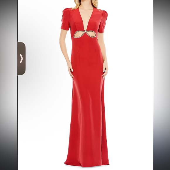 Mac Duggal Red 2630 V-Neck Embellished Cut Out Gown Dress Prom Cocktail - Picture 1 of 6